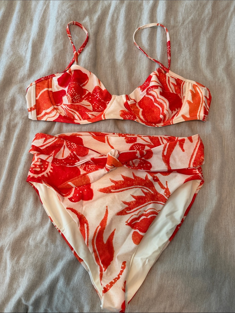 Mara Hoffman Red and Cream Floral Bikini Set